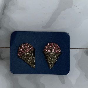 Pink Gold Ice Cream Cone Earrings w Backs